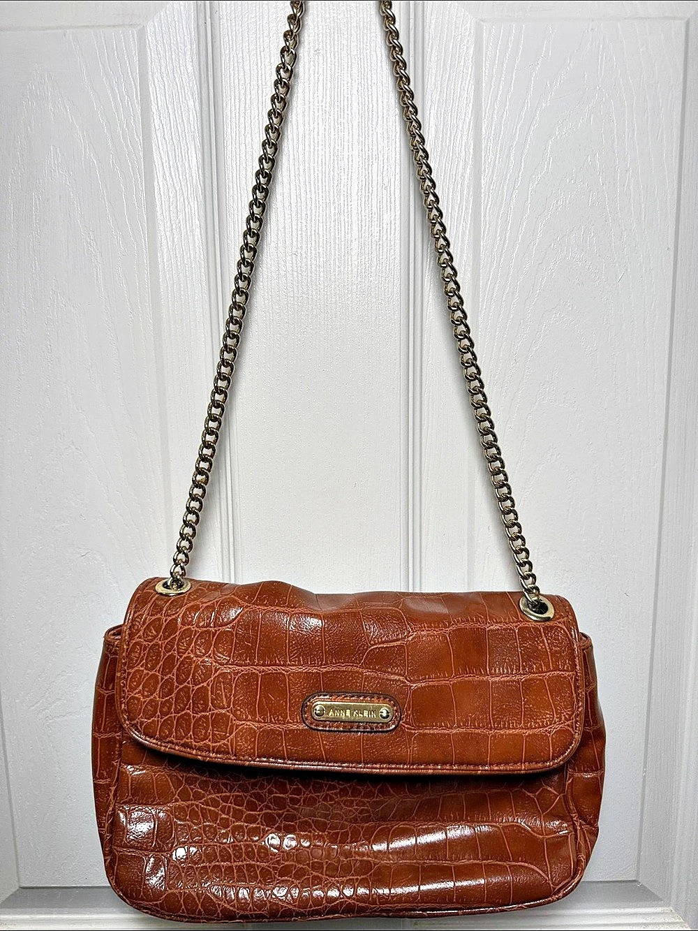 Anne Klein Crocodile Embossed Shoulder Bag in Brown